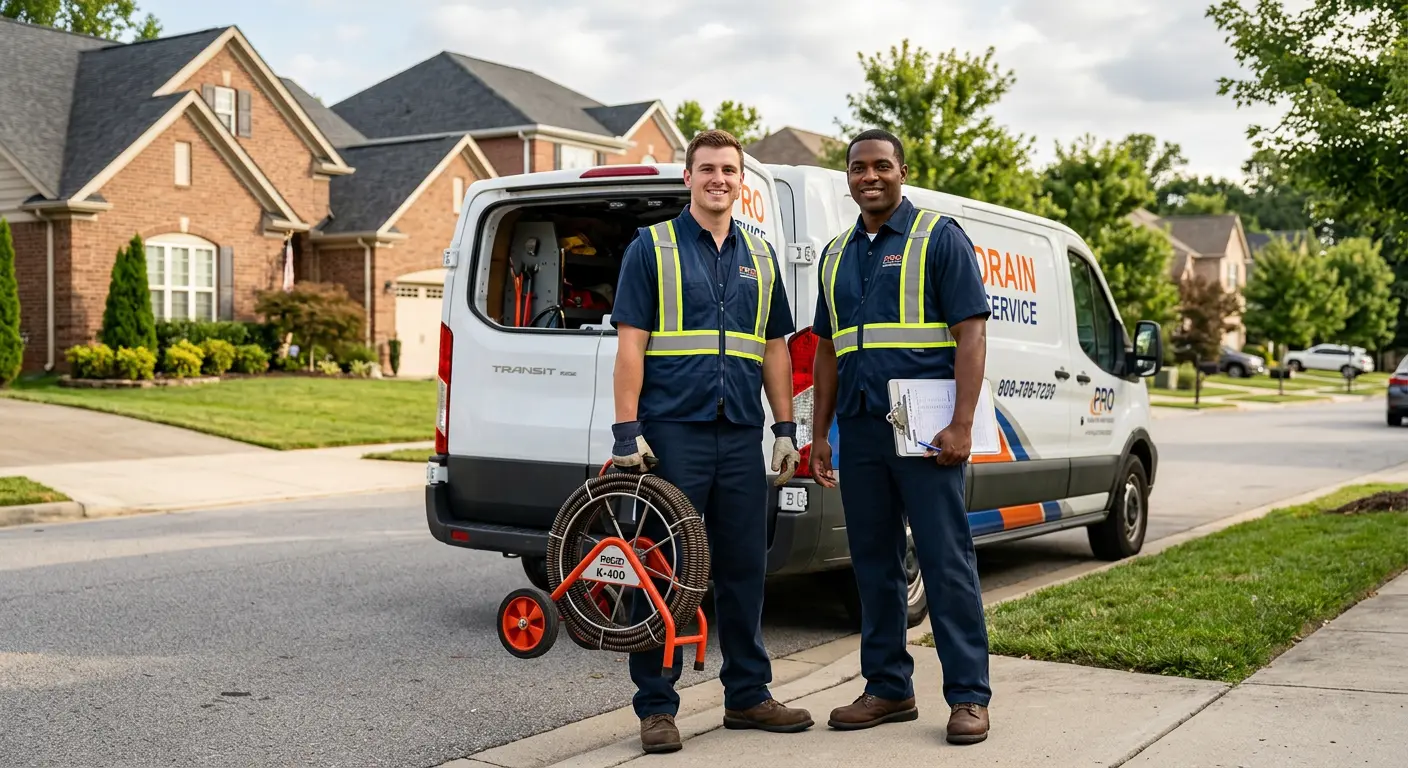 Sewer and drain service team with equipment ready for work in Wooster